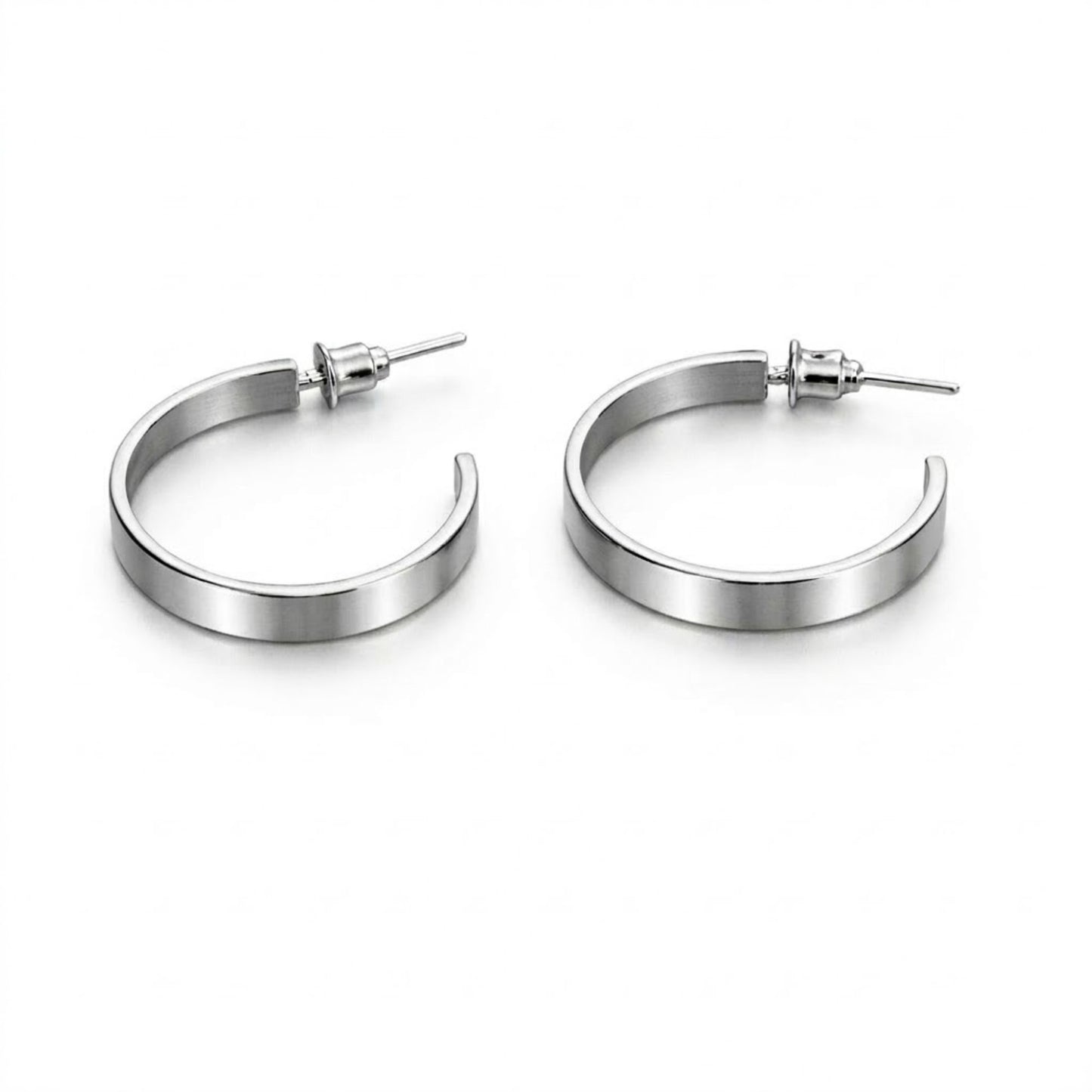 0.75" Silver Stainless Steel Minimal Hoop Earrings