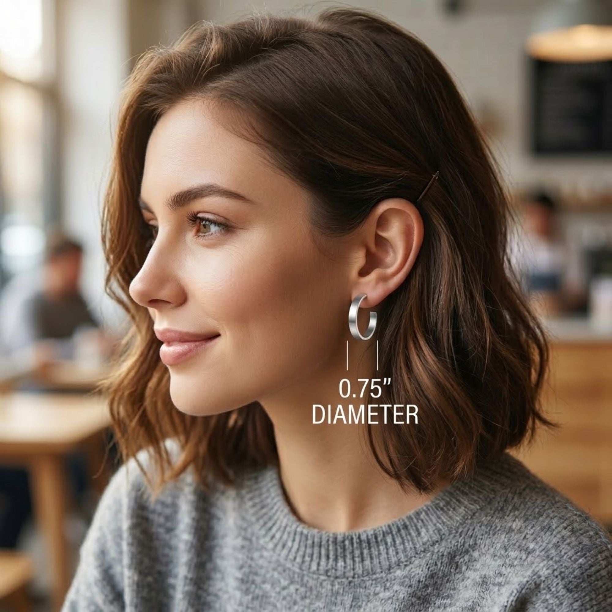 0.75 Inch Stainless Steel Small Hoop Earrings Classic Minimal Hoops lifestyle use image