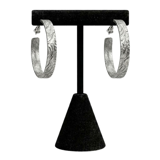1.25 Inch Textured Silver Hoop Earrings Minimal Jewelry