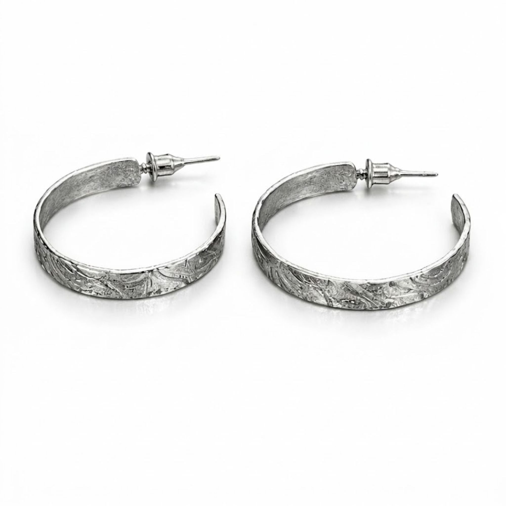1.25 Inch Diameter Textured Silver Hoop Earrings Minimalist Style size and feature image