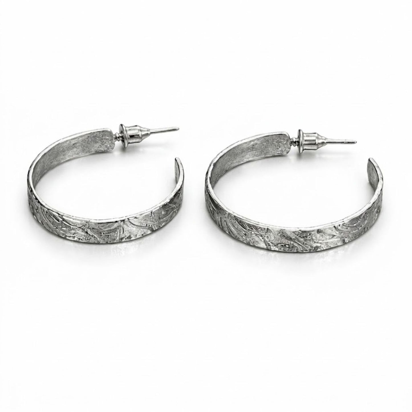 1.25 Inch Diameter Textured Silver Hoop Earrings Minimalist Style size and feature image