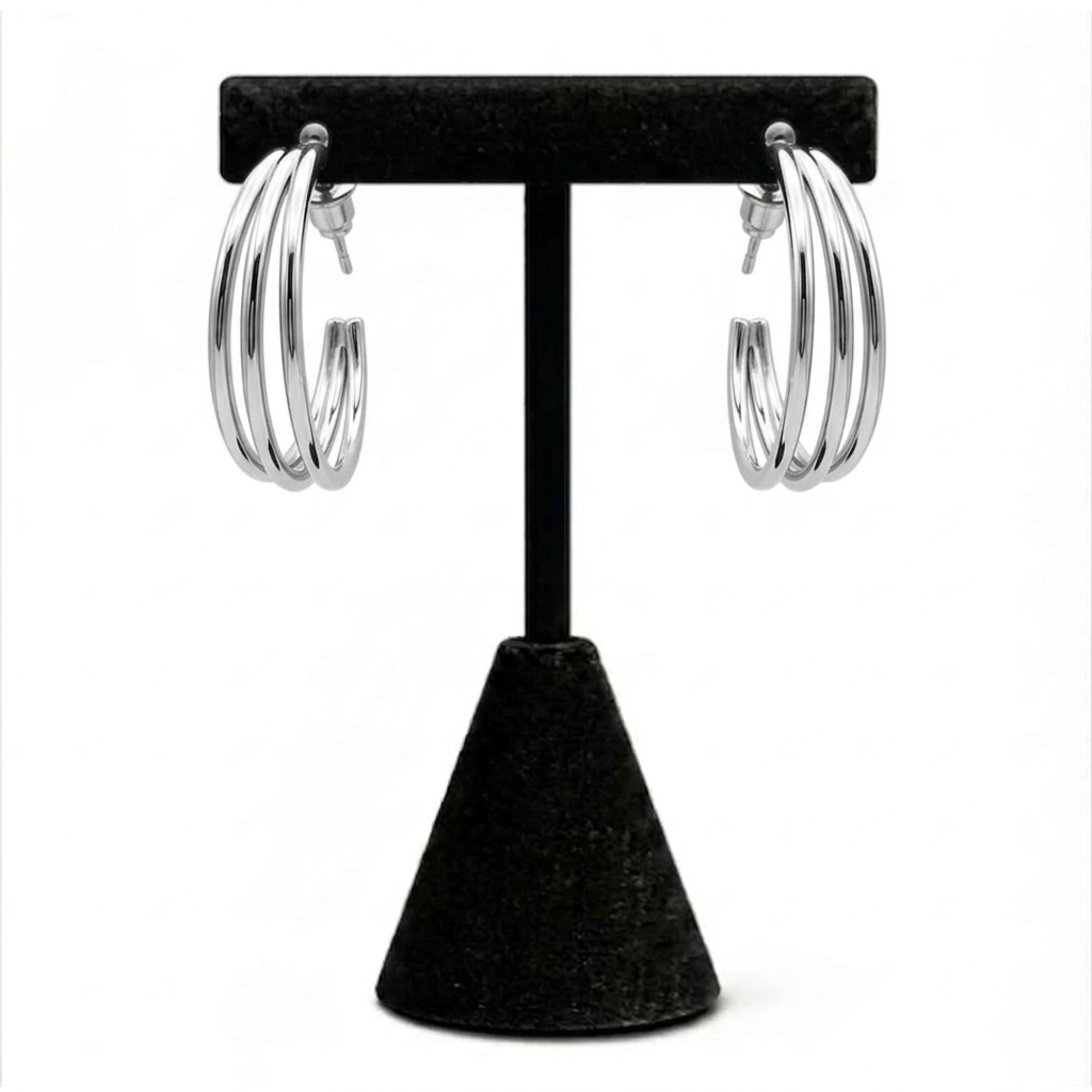 0.5" Triple Band Silver Hoop Earrings Minimalist Jewelry for Women main product image