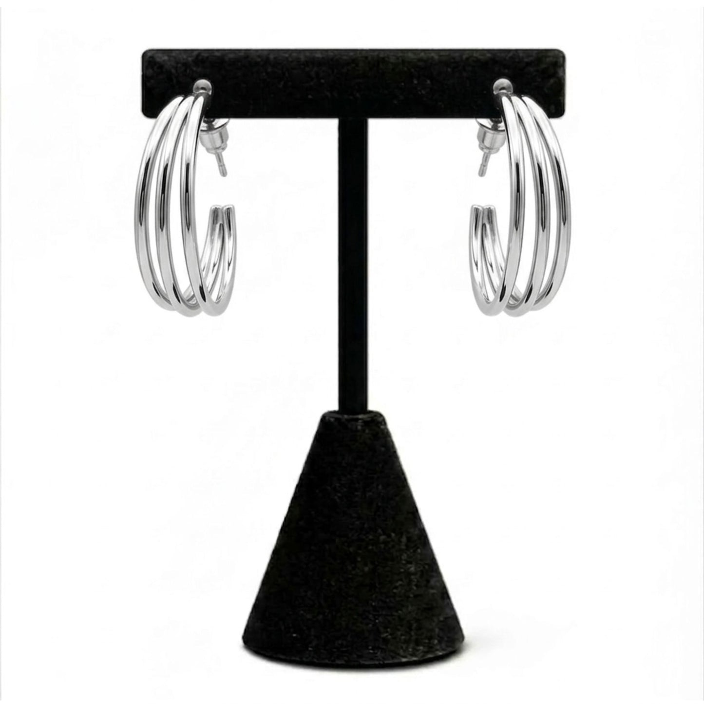 0.5" Triple Band Silver Hoop Earrings Minimalist Jewelry for Women main product image