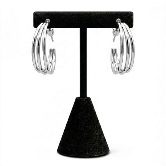 0.5" Triple Band Silver Hoop Earrings Minimalist Jewelry