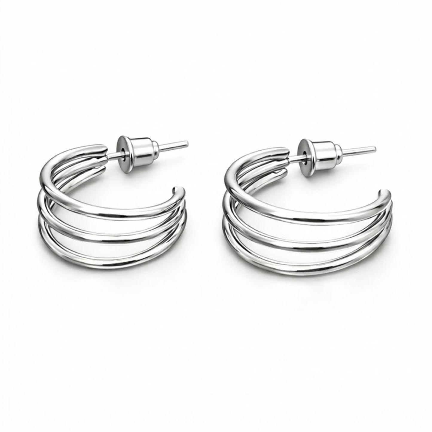 0.5" Triple Band Silver Hoop Earrings Minimalist Jewelry for Women size and feature image