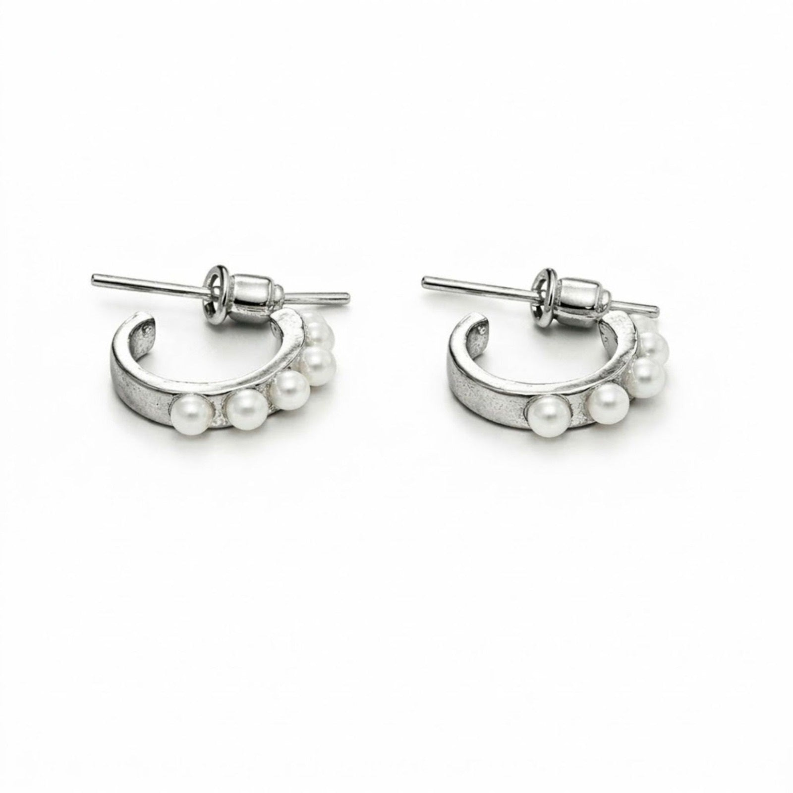 0.25 Inch Silver Hoop Earrings for Women with Pearl Accent Design size and feature image