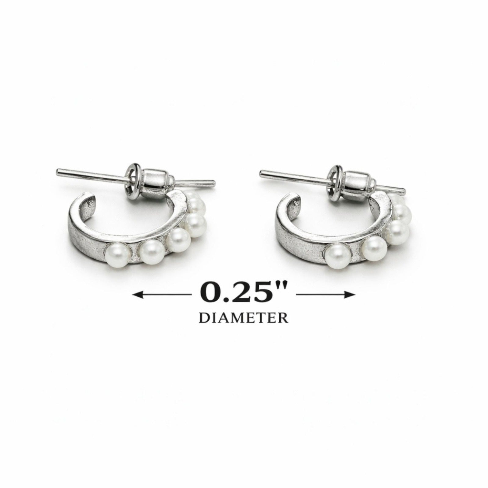 0.25 Inch Silver Hoop Earrings for Women with Pearl Accent Design product detail image
