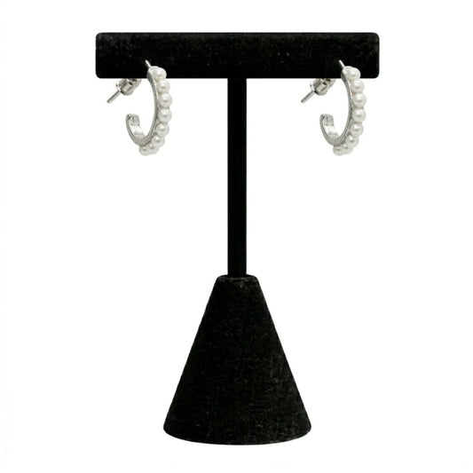 0.25" Silver Hoop Earrings with Pearl for Women