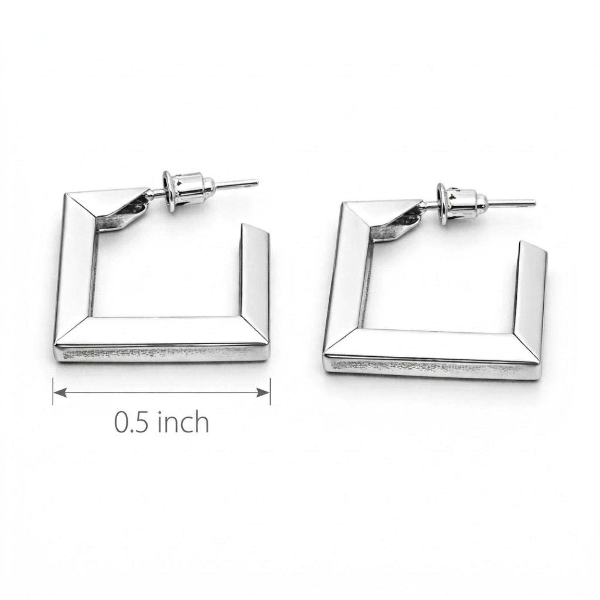 0.5 Inch Silver Square Hoop Earrings Minimalist Geometric Studs Earing product detail image