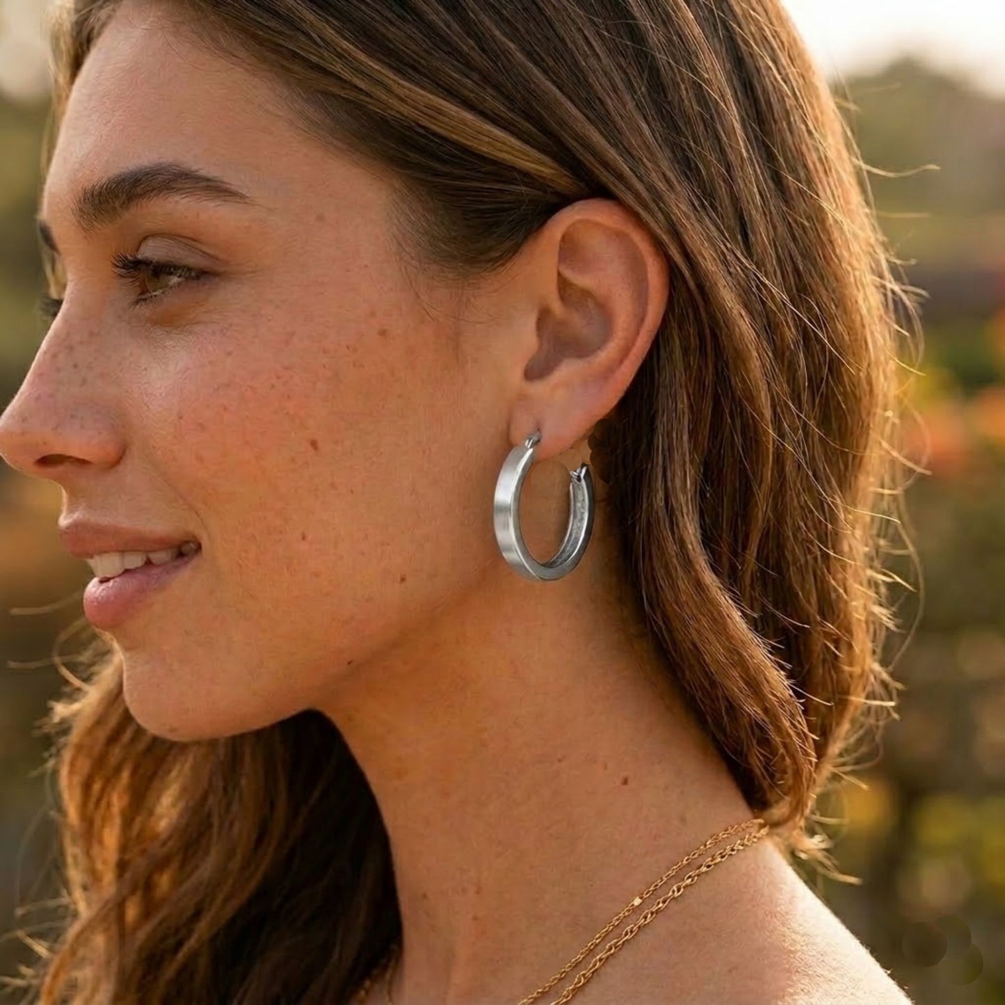 0.5" Silver Hoop Earrings Classic Round Fashion Jewelry for Women lifestyle use image