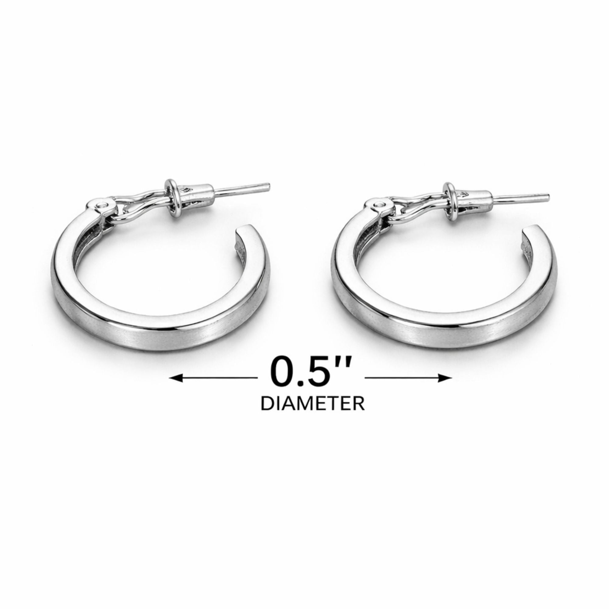 0.5" Silver Hoop Earrings Classic Round Fashion Jewelry for Women product detail image
