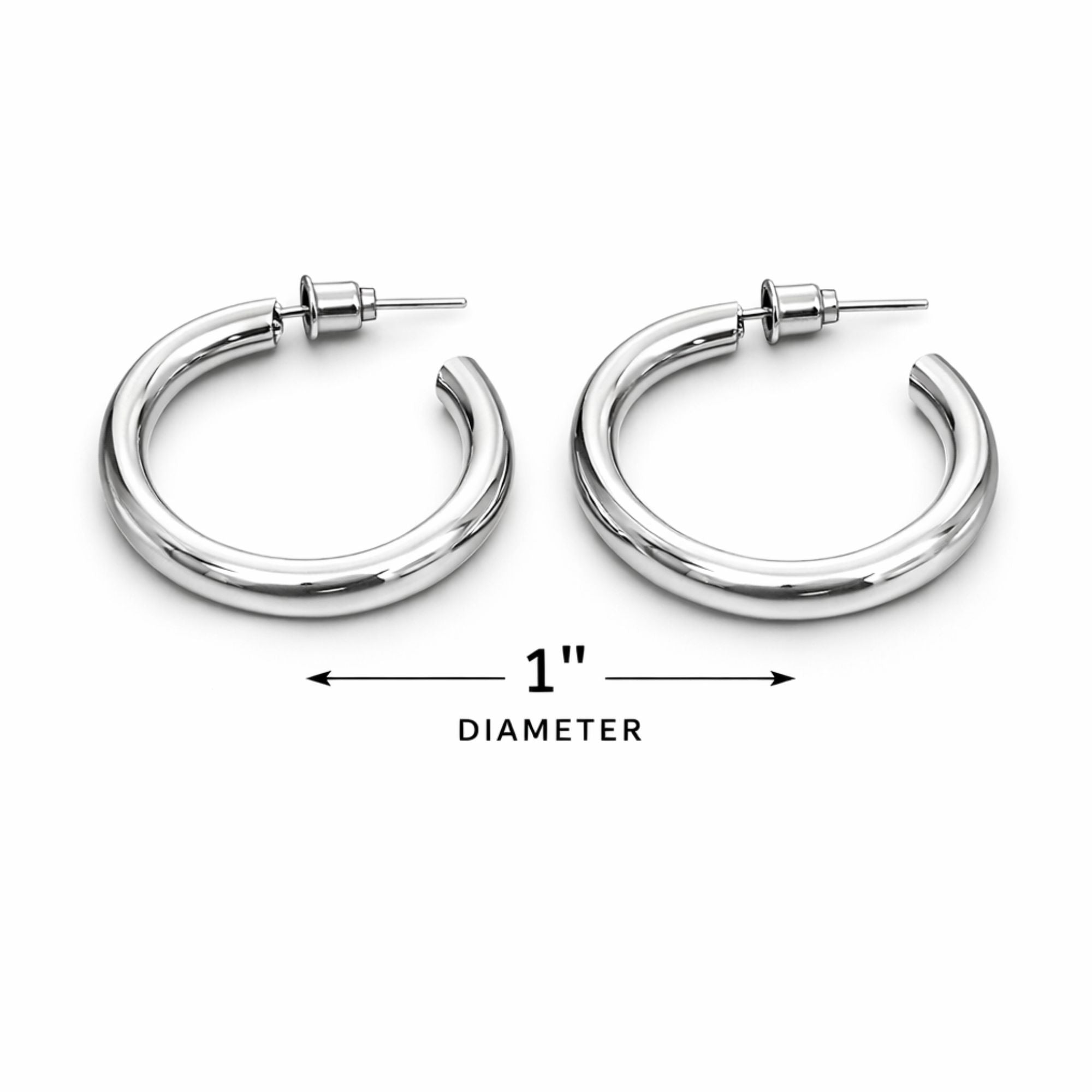 1" Silver Hoop Earrings Classic Round Fashion Jewelry for Women product detail image