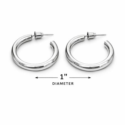 1 Inch Silver Hoop Earrings Simple Round Fashion Jewelry Women