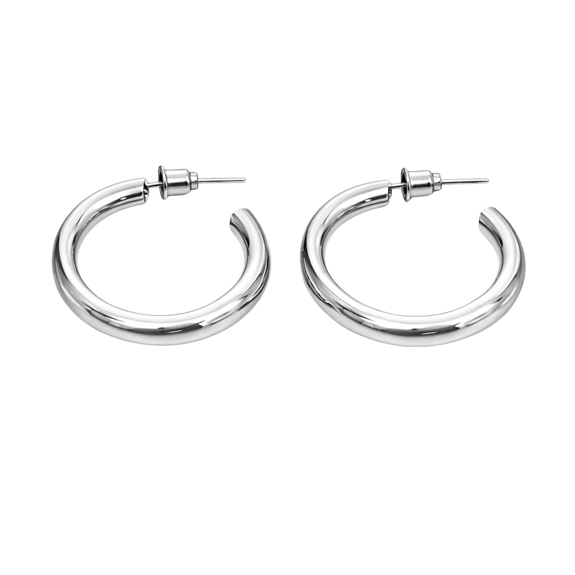 1 Inch Silver Hoop Earrings Polished Round Jewelry for Women