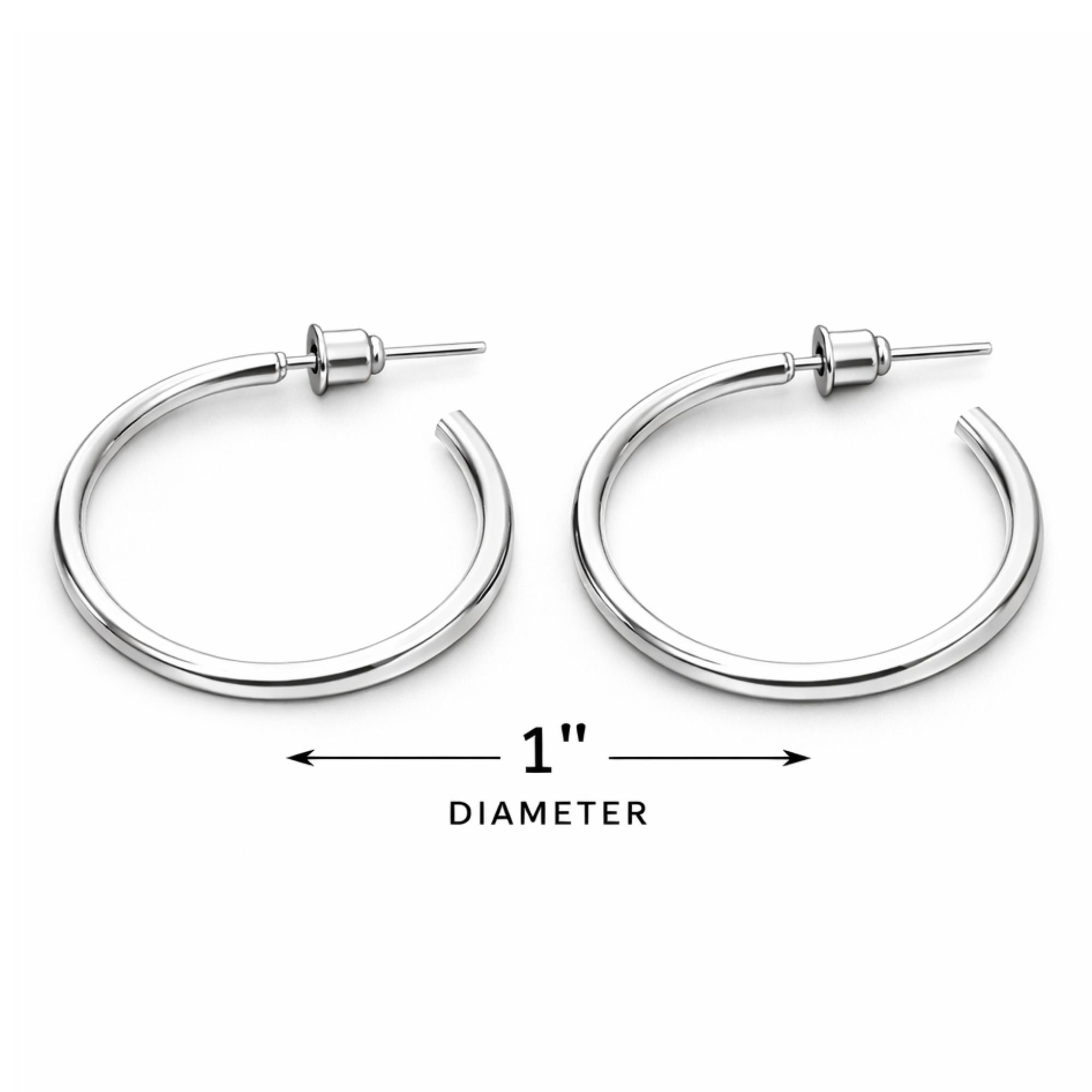 1" Silver Hoop Earrings Classic Round Fashion Jewelry for Women product detail image
