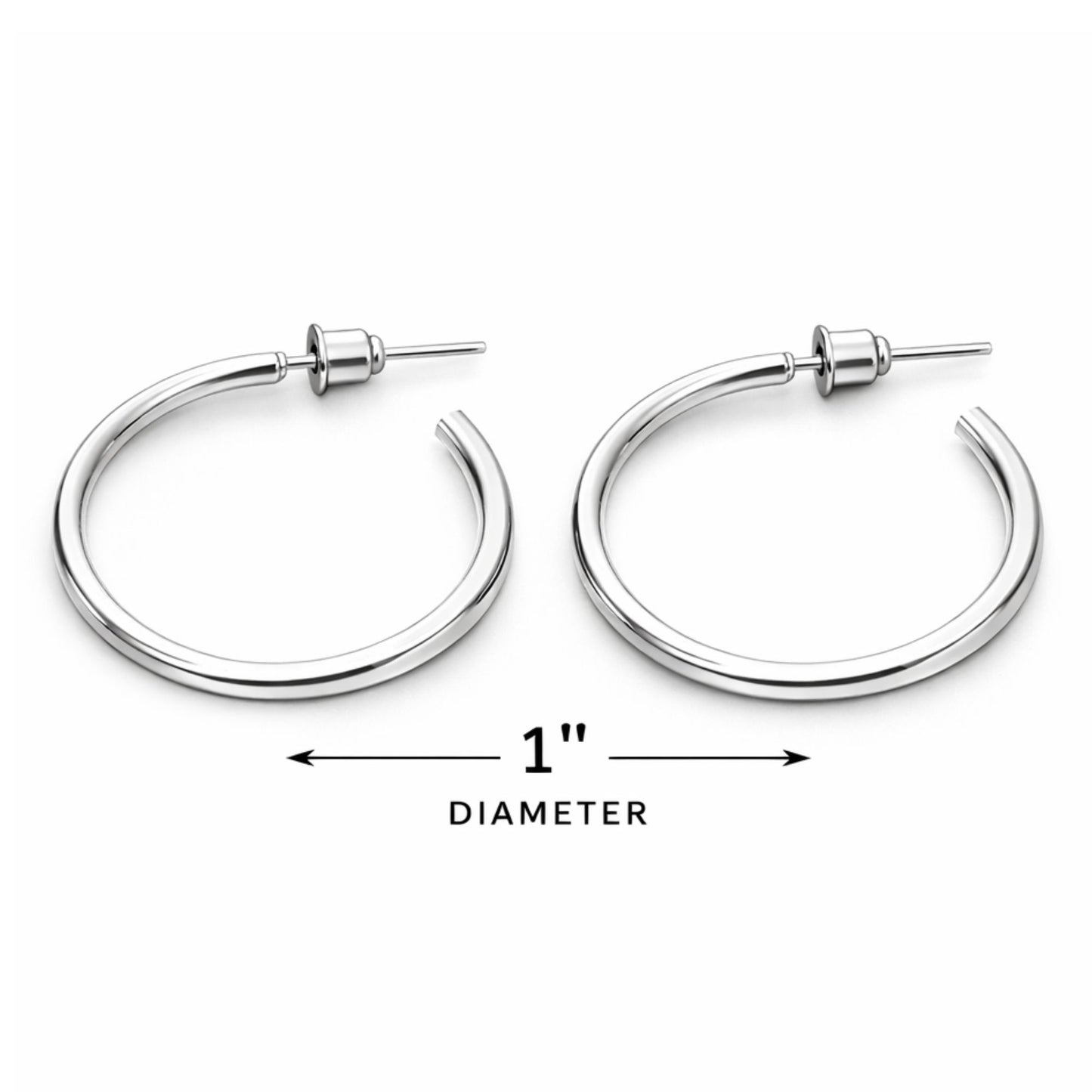 1 Inch Silver Hoop Earrings Simple Round Fashion Jewelry Women