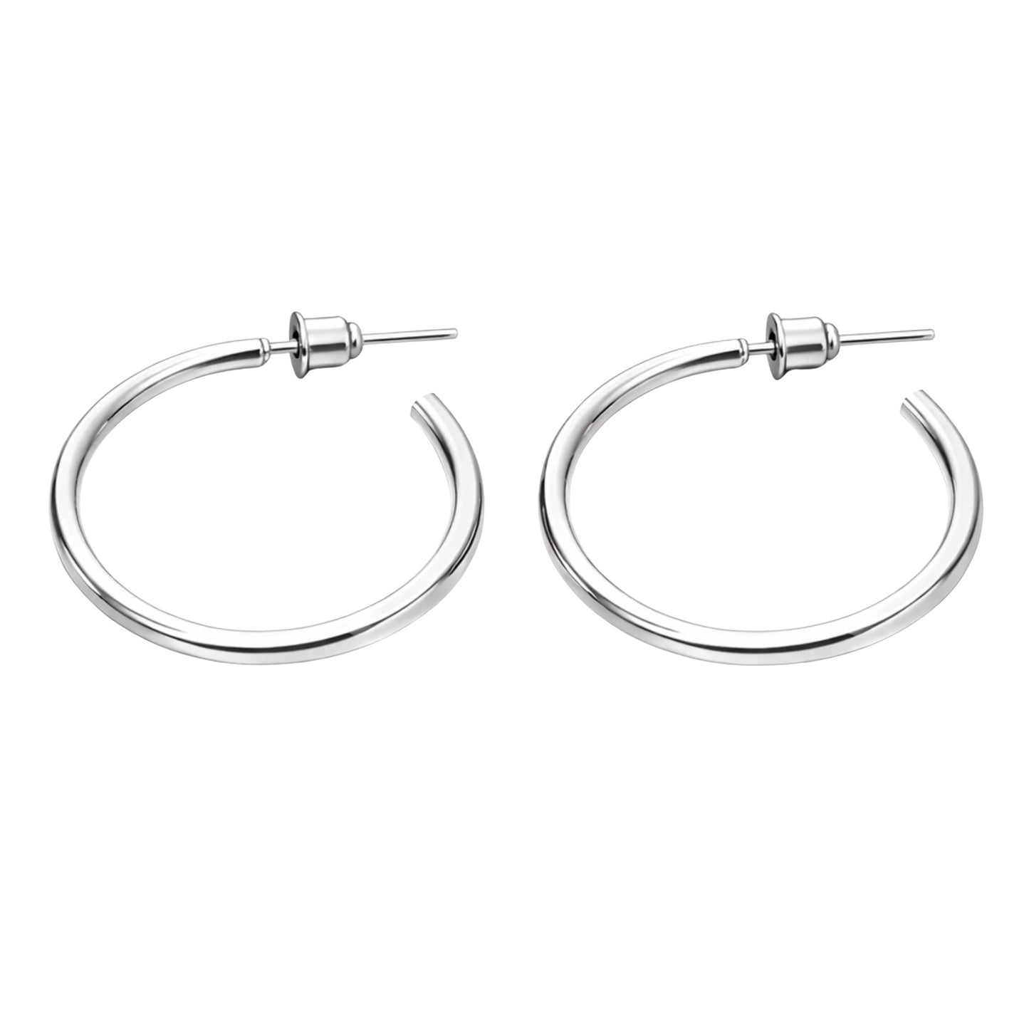 1 Inch Silver Hoop Earrings Polished Round Jewelry for Women