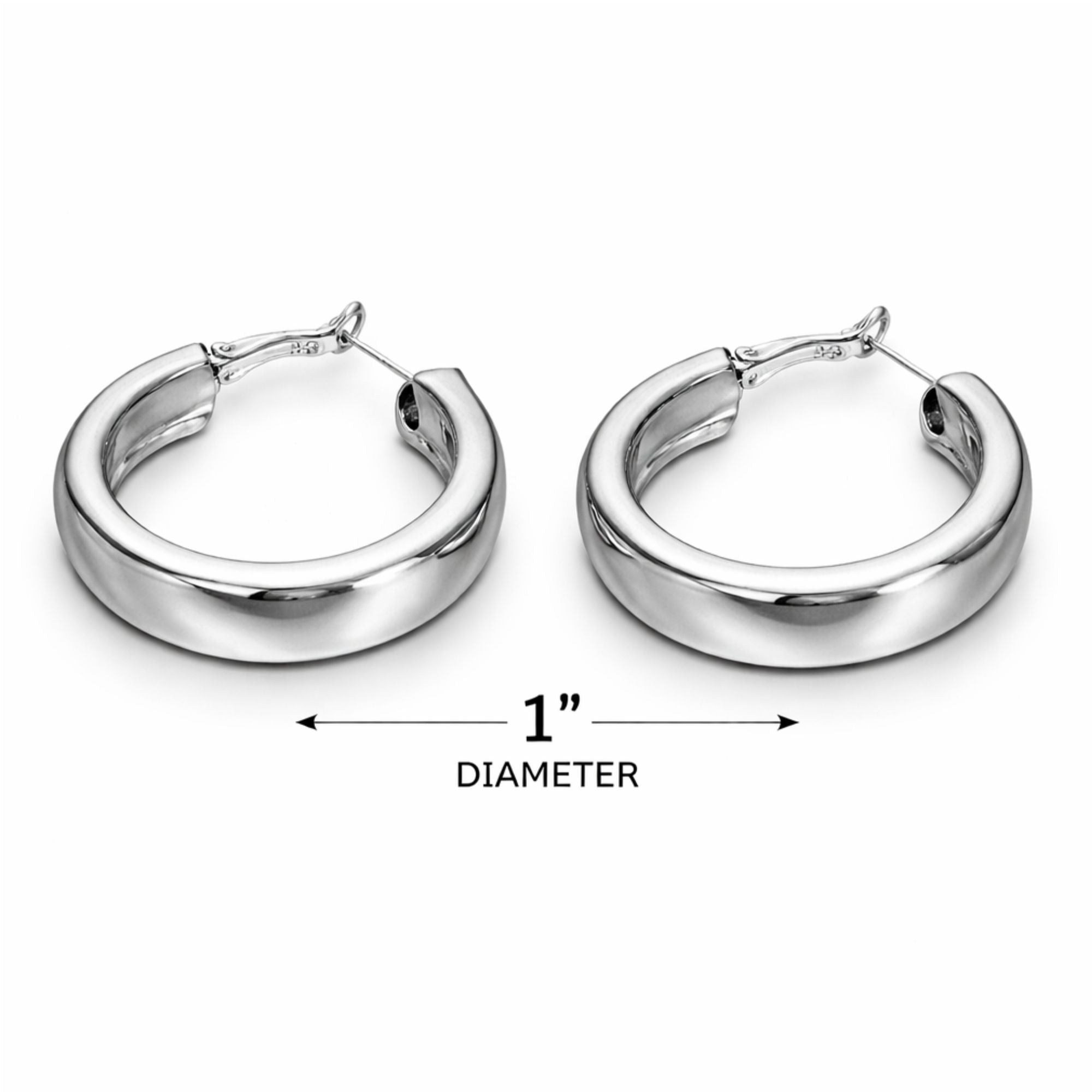 1" Silver Hoop Earrings Classic Round Fashion Jewelry for Women product detail image