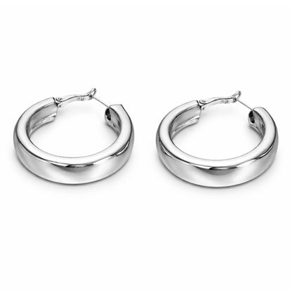 1 Inch Silver Hoop Earrings Polished Round Jewelry for Women