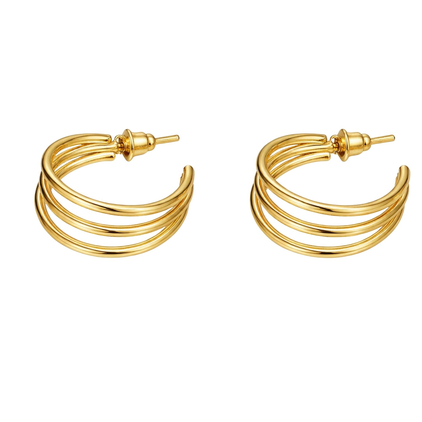 0.5" Gold Tone Triple Layer Hoop Earrings – Lightweight Statement Jewelry