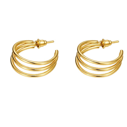 0.5" Gold Tone Triple Layer Hoop Earrings – Lightweight Statement Jewelry