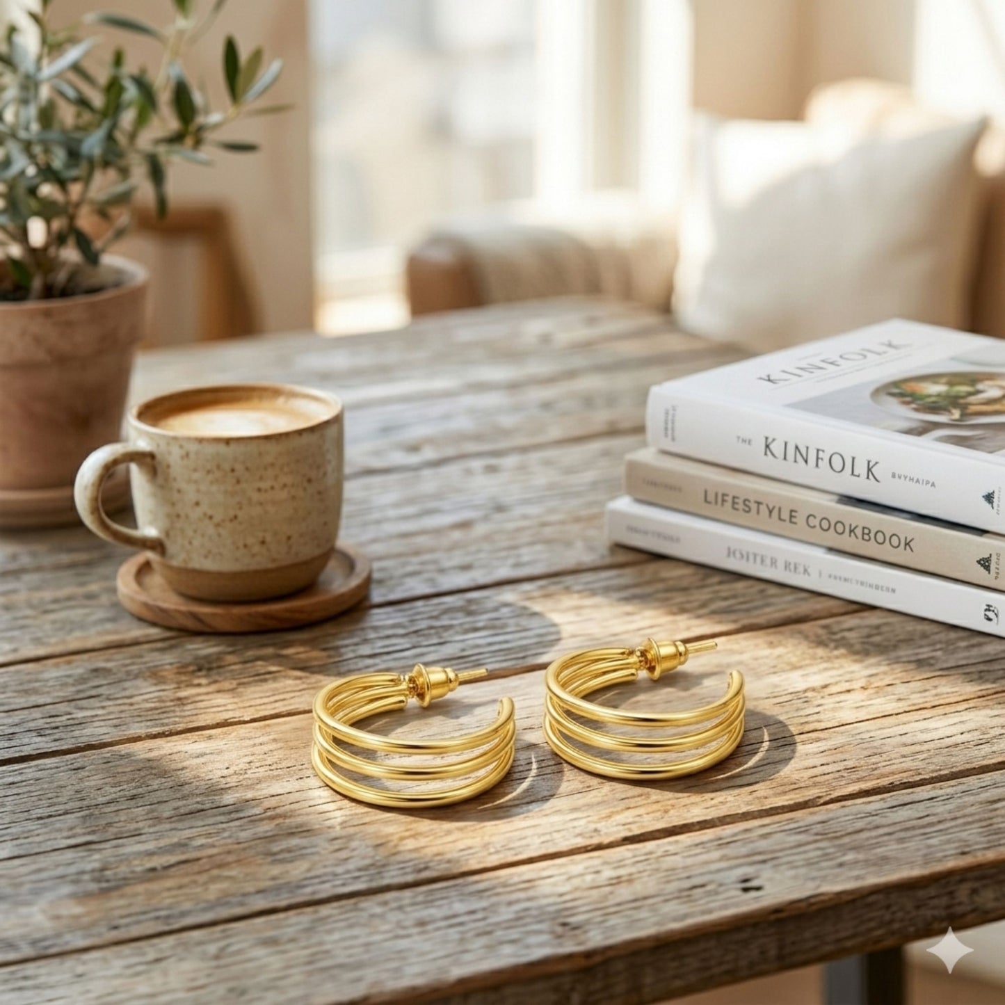 0.5" Gold Tone Triple Layer Hoop Earrings – Lightweight Statement Jewelry