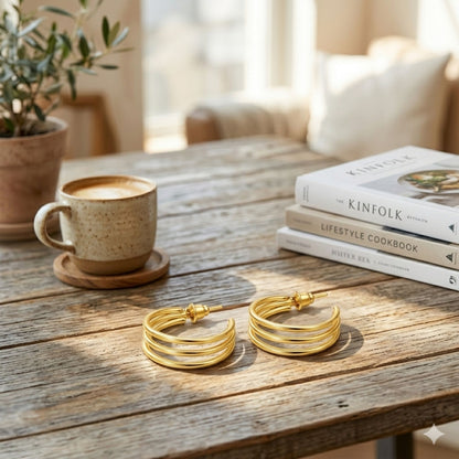 0.5" Gold Tone Triple Layer Hoop Earrings – Lightweight Statement Jewelry