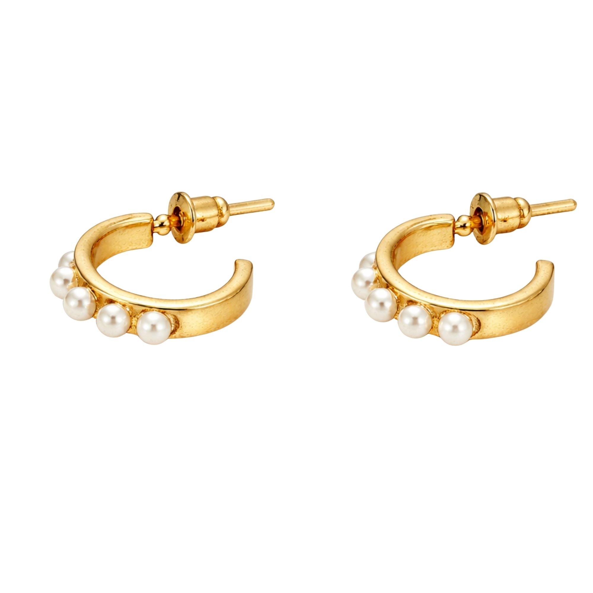 0.25 Inch Gold Tone Pearl Accent Hoop Dainty Earrings Hoop Earrings product detail image