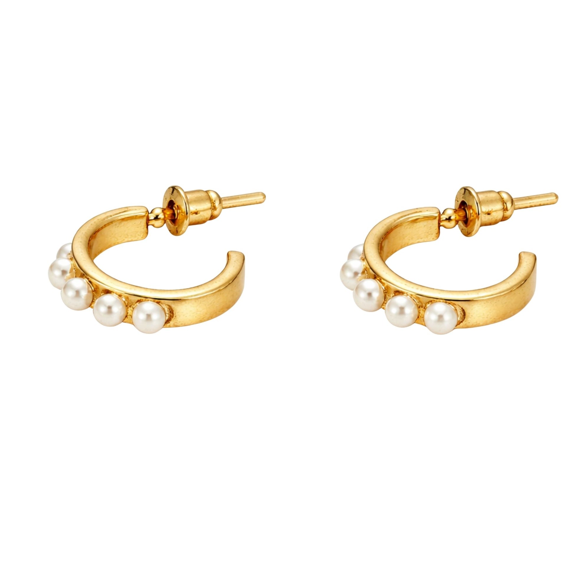 0.25" Gold Tone Pearl Accent Hoop Earrings – Elegant Dainty Jewelry