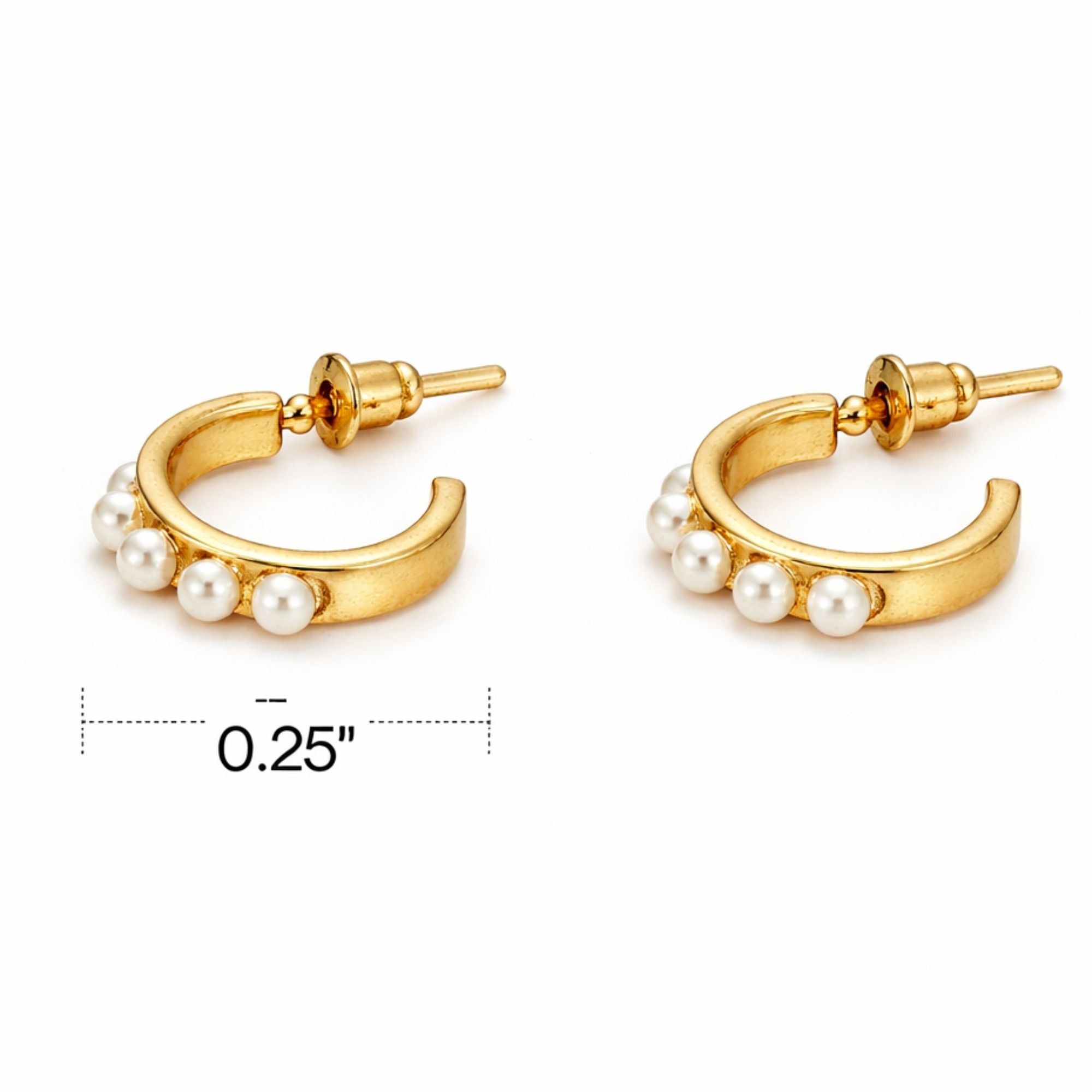 0.25 Inch Gold Tone Pearl Accent Hoop Dainty Earrings Hoop Earrings size and feature image