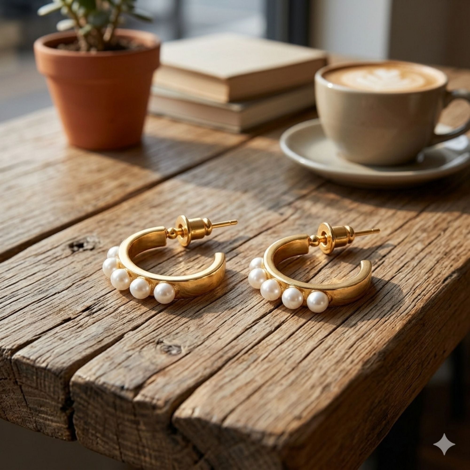 0.25 Inch Gold Tone Pearl Accent Hoop Dainty Earrings Hoop Earrings lifestyle use image