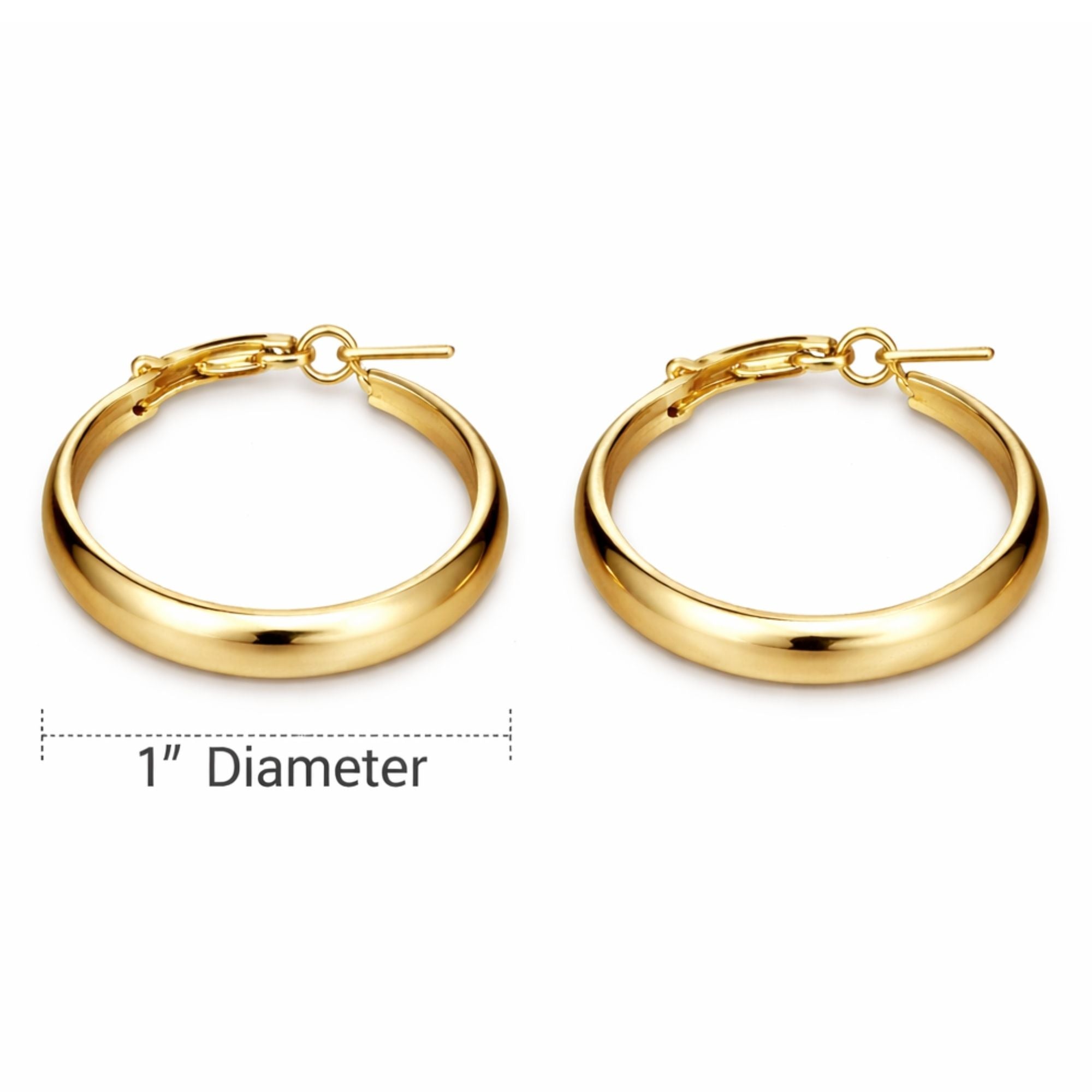 1 Inch Gold Tone Chunky Polished Hoop Classic Earrings Hoop Earrings size and feature image