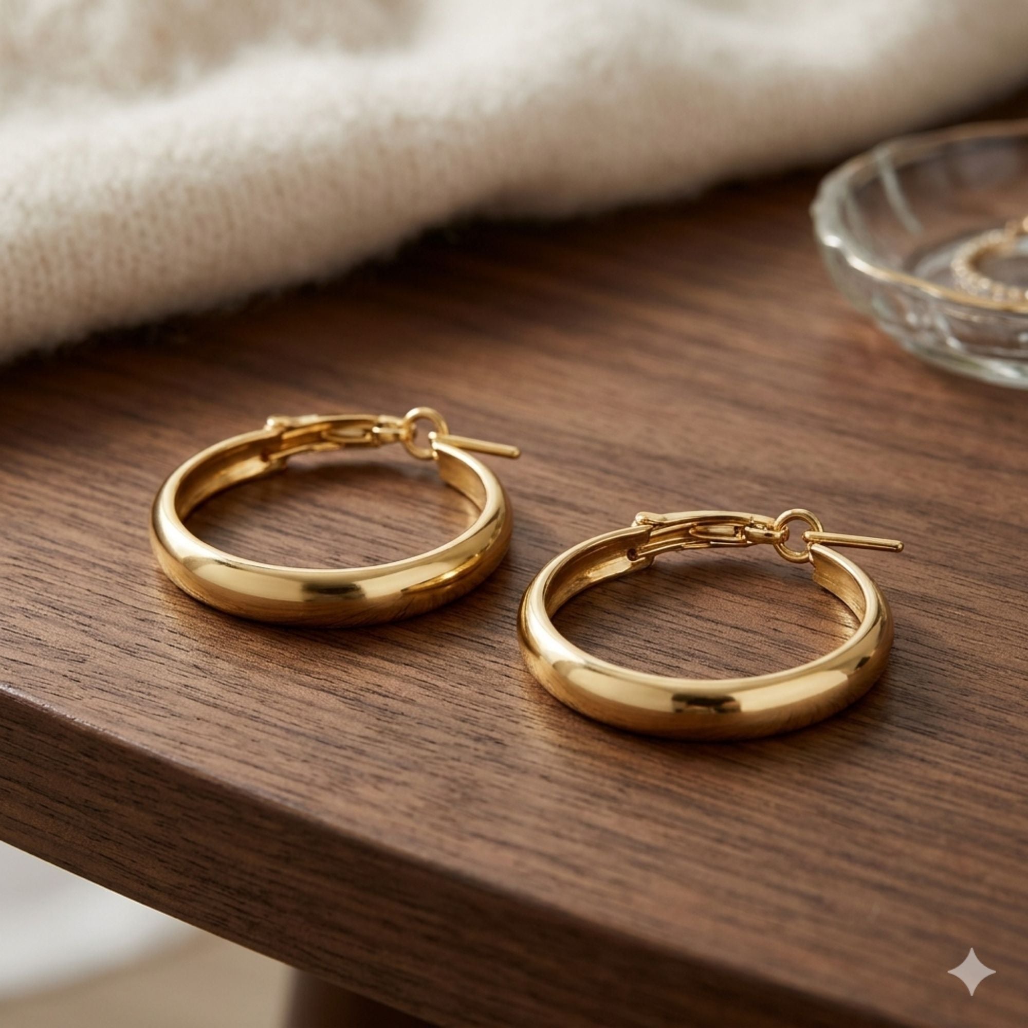 1 Inch Gold Tone Chunky Polished Hoop Classic Earrings Hoop Earrings lifestyle use image
