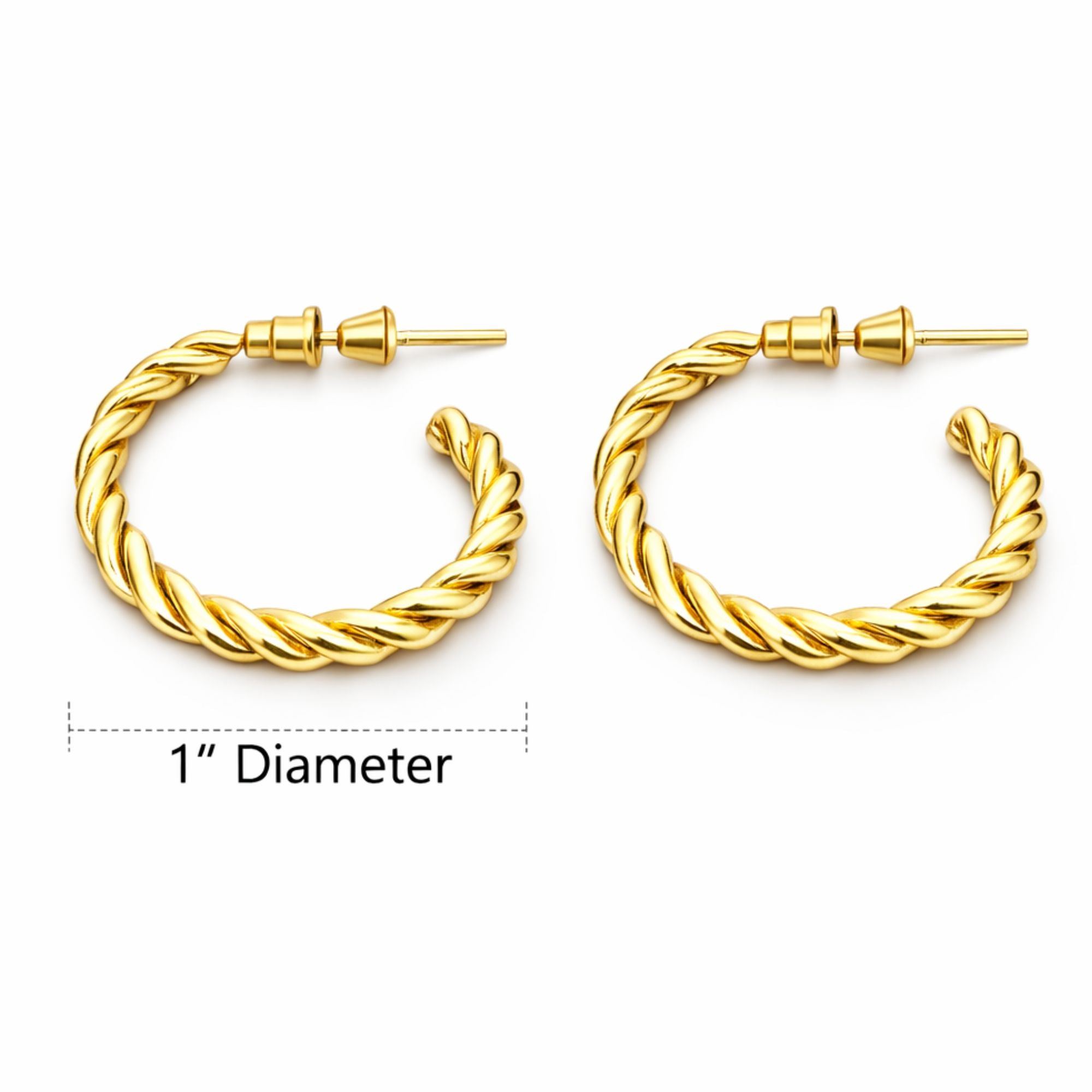 1 Inch Diameter Gold Twisted Hoop Earrings Classic Elegant Style product detail image