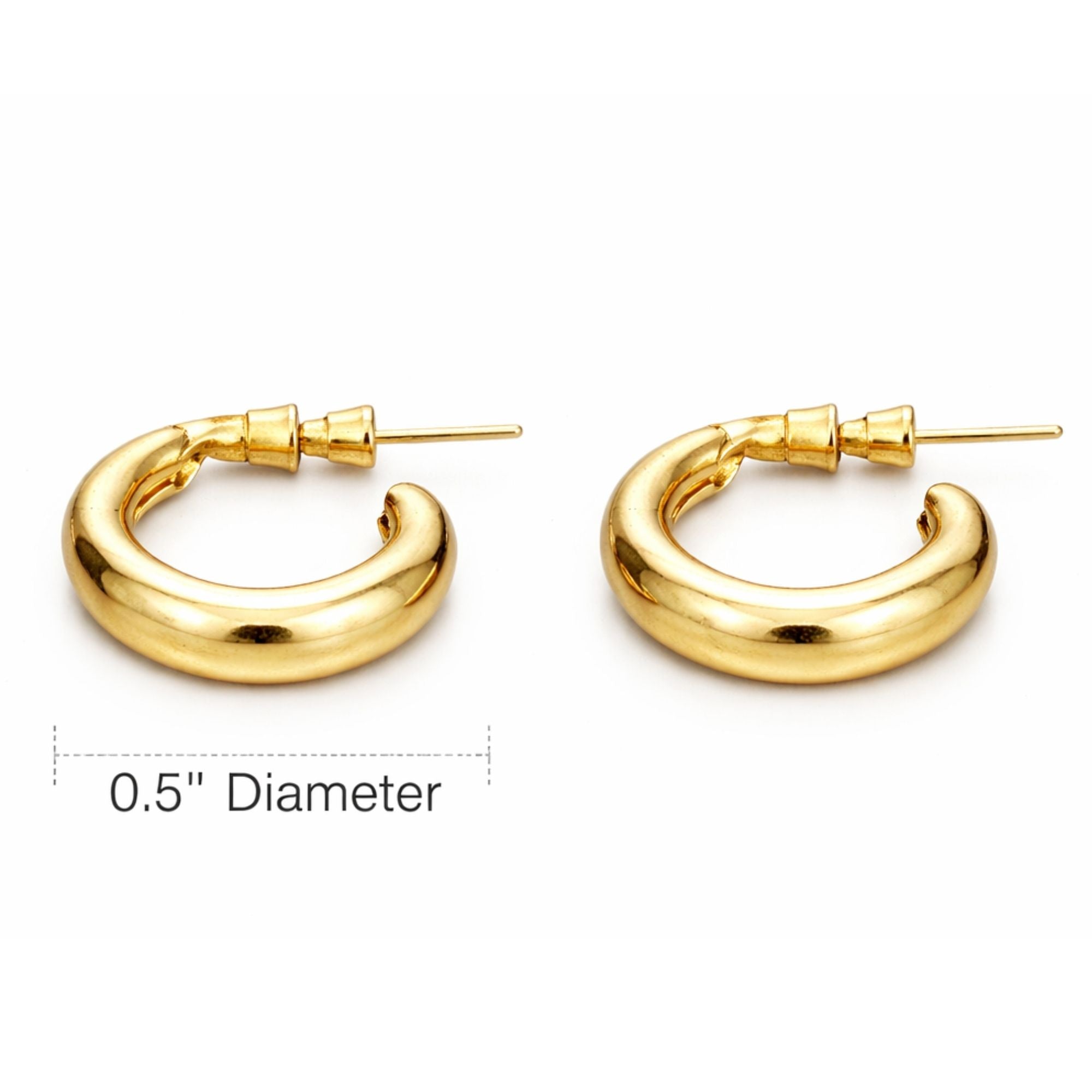 0.5 Inch Gold Tone Chunky Tube Hoop Minimalist Earrings Hoop Earrings size and feature image