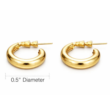  0.5" Gold Tone Chunky Tube Hoop Earrings – Minimalist Statement Jewelry