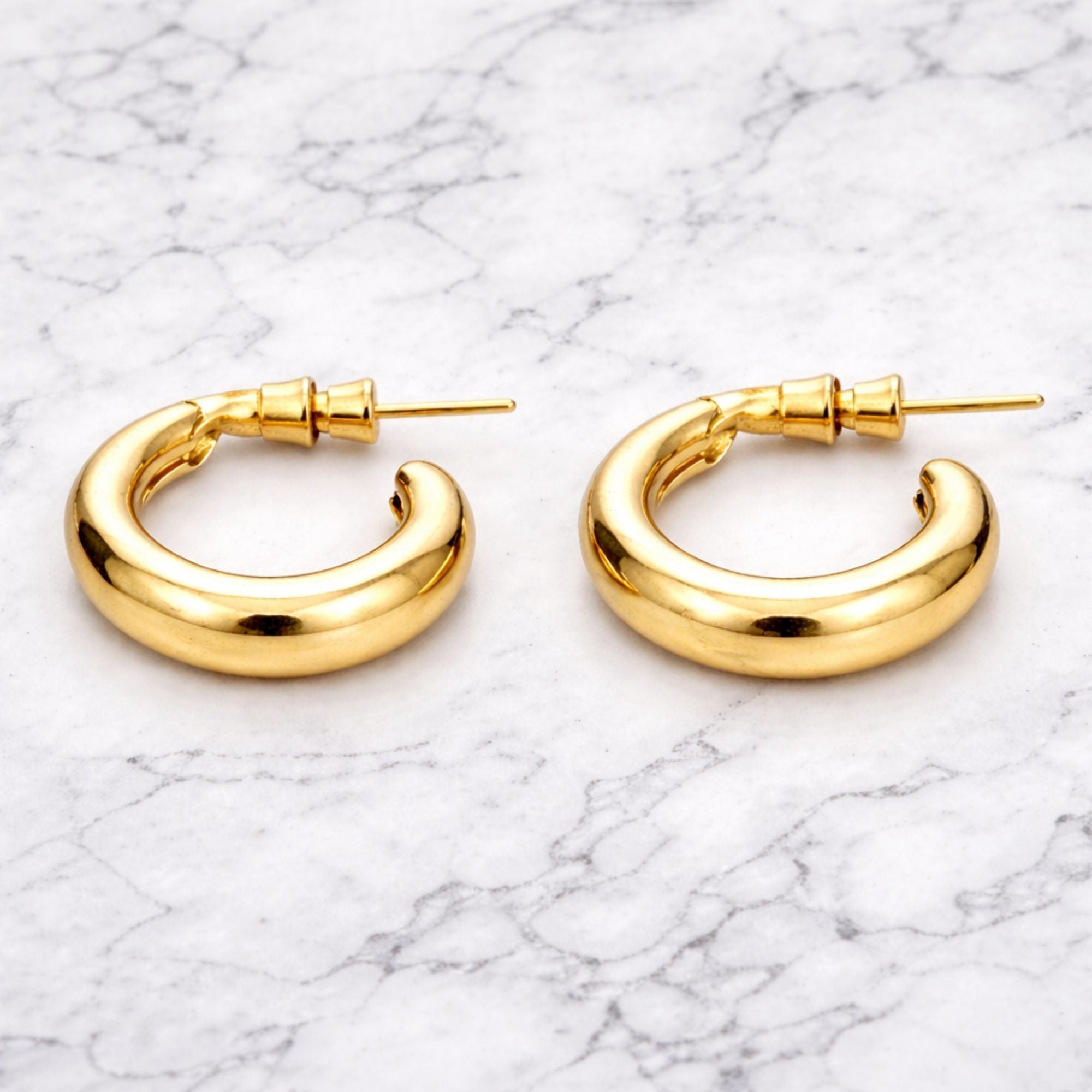 0.5 Inch Gold Tone Chunky Tube Hoop Minimalist Earrings Hoop Earrings lifestyle use image