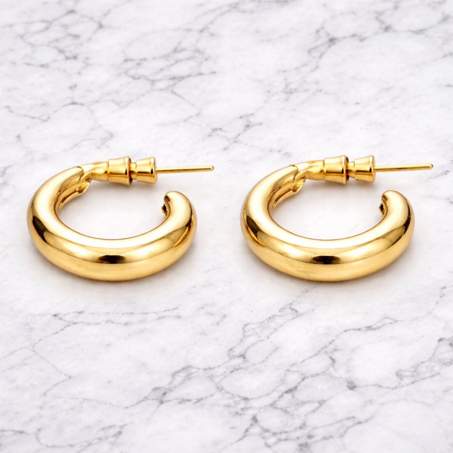  0.5" Gold Tone Chunky Tube Hoop Earrings – Minimalist Statement Jewelry