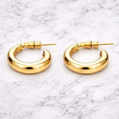  0.5" Gold Tone Chunky Tube Hoop Earrings – Minimalist Statement Jewelry