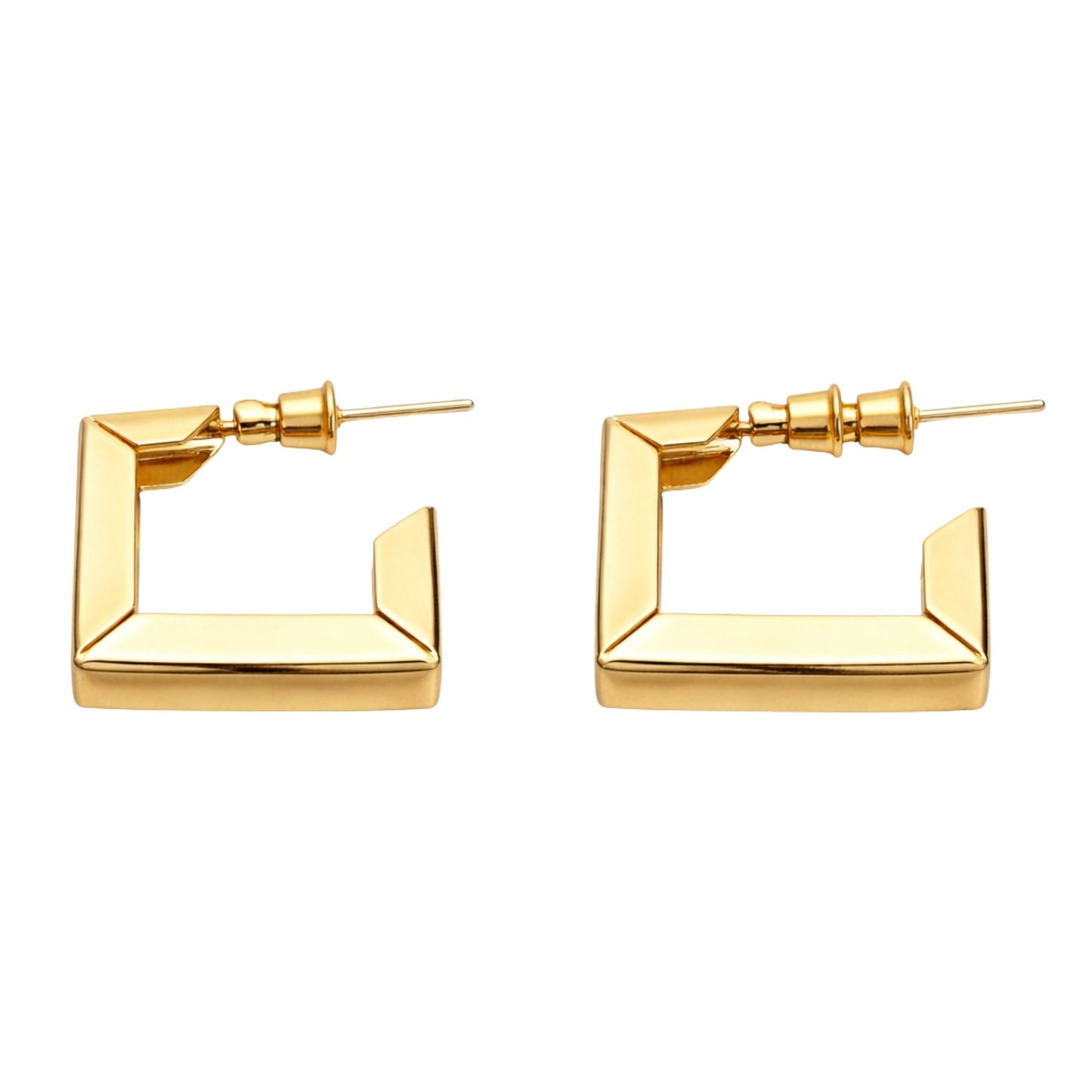 Gold Tone Square Open Hoop Earrings – Modern Geometric Statement Jewelry