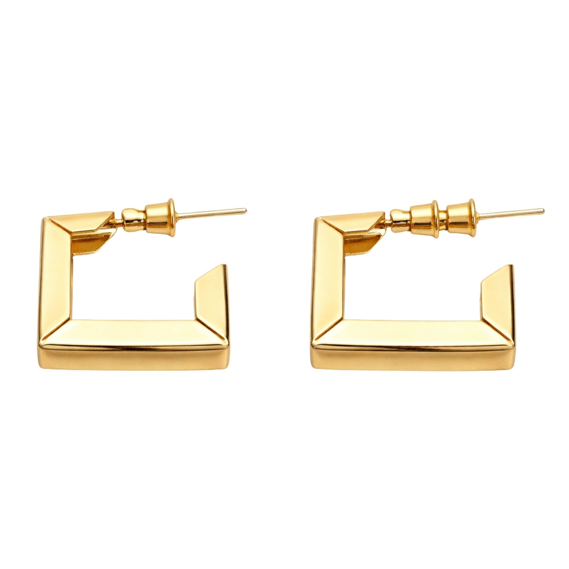 Gold Tone Square Open Hoop Earrings – Modern Geometric Statement Jewelry