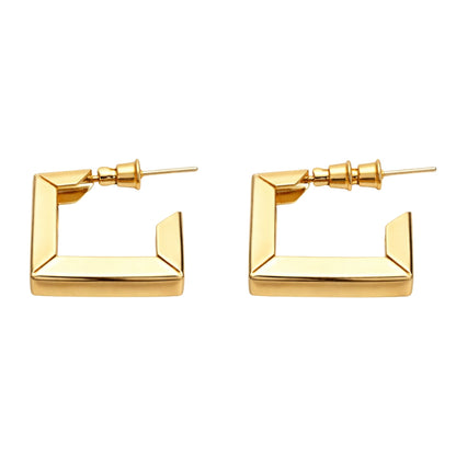 Gold Tone Square Open Hoop Earrings – Modern Geometric Statement Jewelry