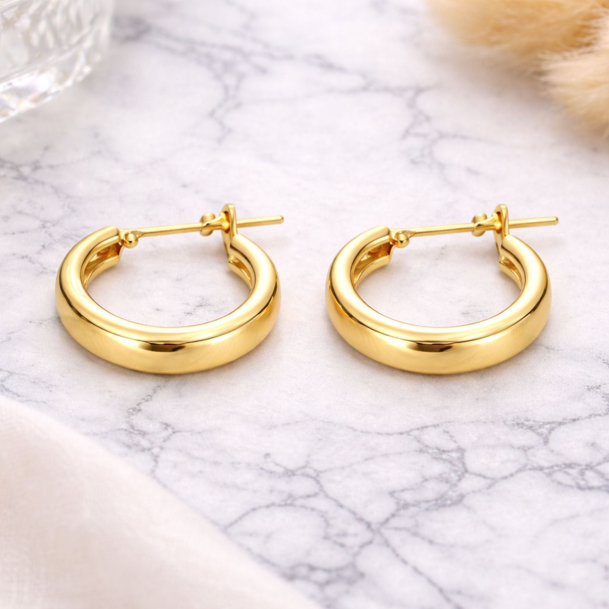0.5 Inch Gold Tone Polished Tube Hoop Classic Earrings Hoop Earrings lifestyle use image