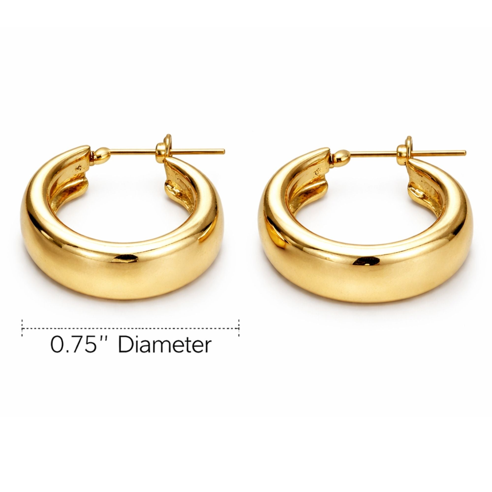 0.75 Inch Gold Tone Chunky Wide Band Hoop Earrings size and feature image