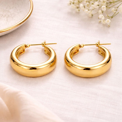 0.75" Gold Tone Chunky Wide Band Hoop Earrings – Bold Everyday Jewelry