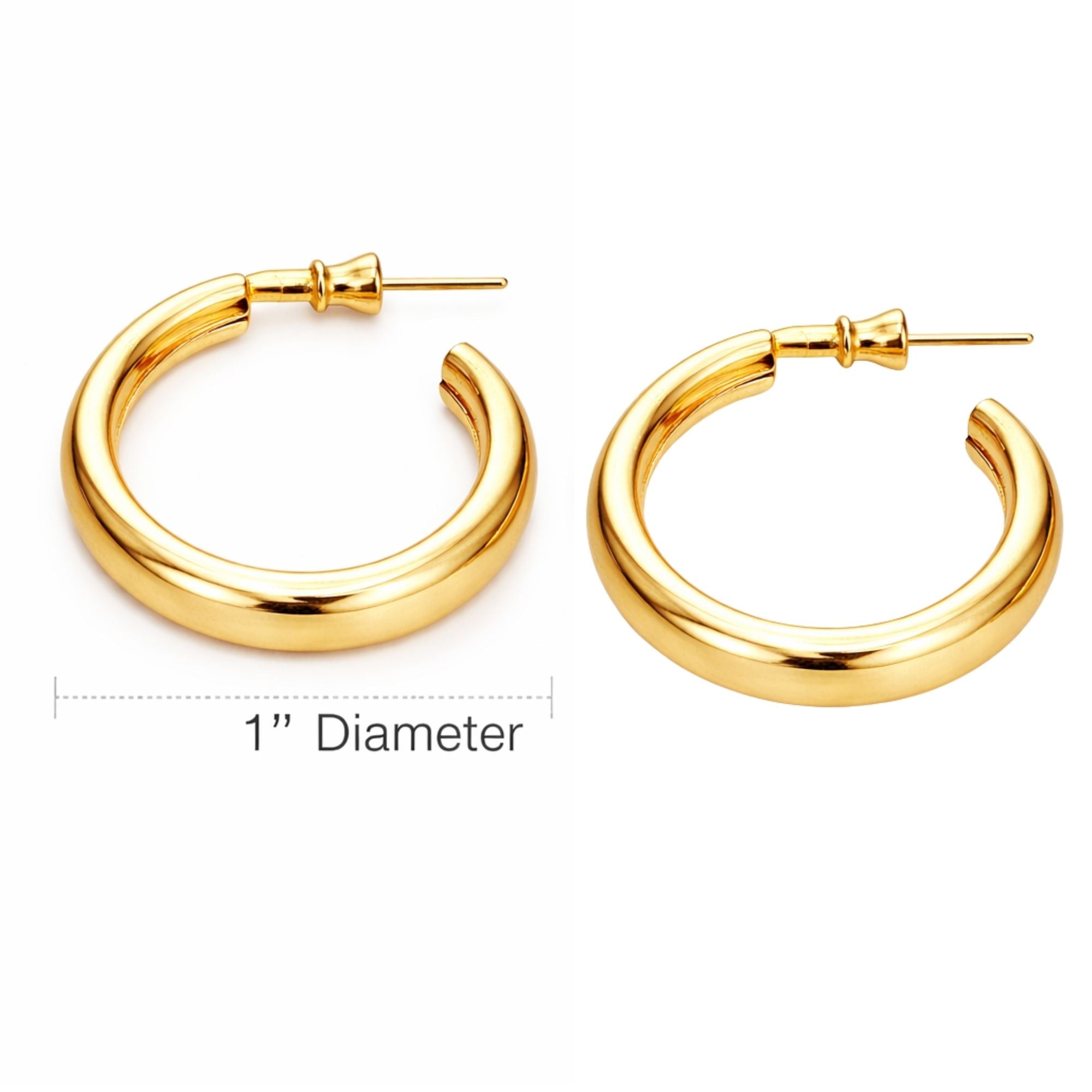 1 Inch Gold Tone Chunky Tube Open Hoop Bold Earrings Hoop Earrings size and feature image