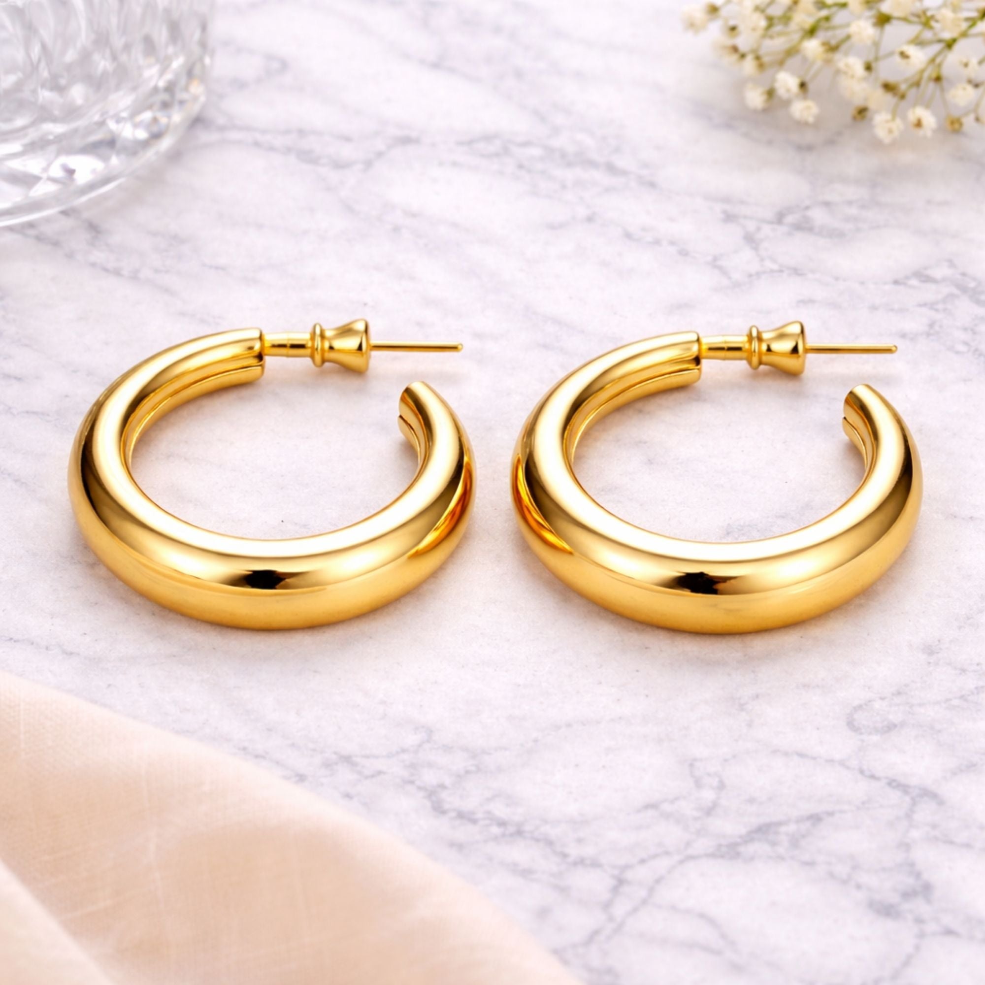 1 Inch Gold Tone Chunky Tube Open Hoop Bold Earrings Hoop Earrings product image 5