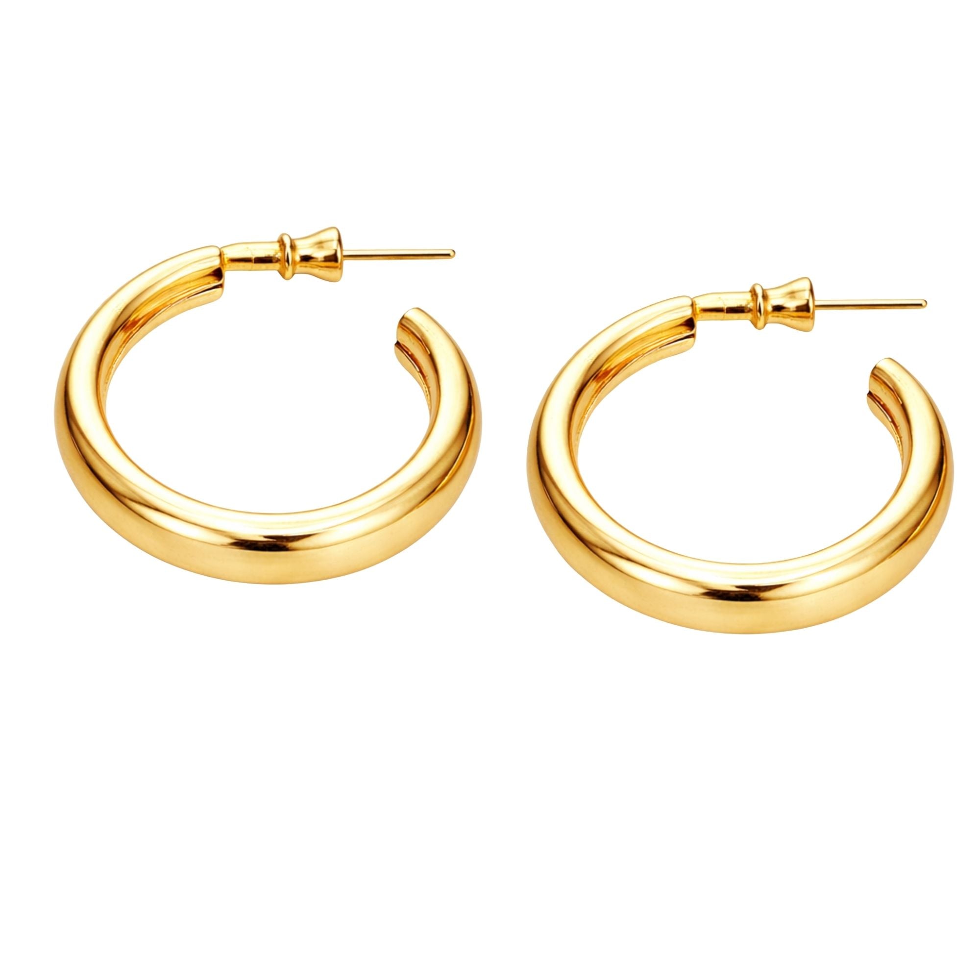 1 Inch Gold Tone Chunky Tube Open Hoop Bold Earrings Hoop Earrings product detail image