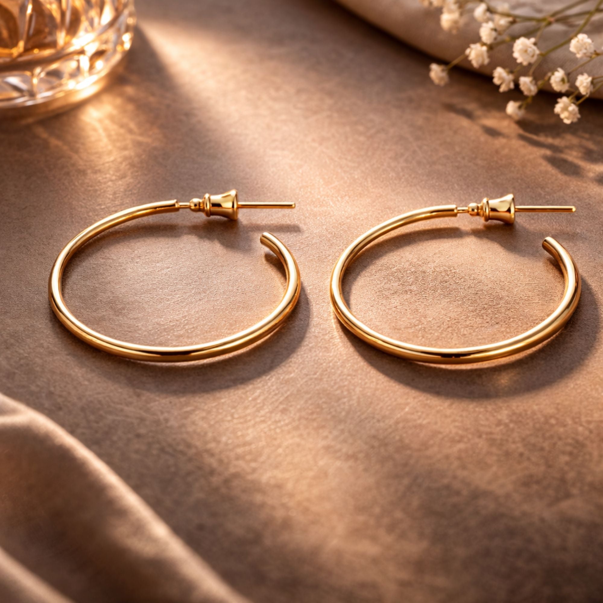 1 Inch Gold Tone Thin Wire Open Hoop Lightweight Earrings Hoop Earrings lifestyle use image