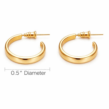 0.5" Gold Tone Flat Band Open Hoop Earrings – Sleek Everyday Jewelry